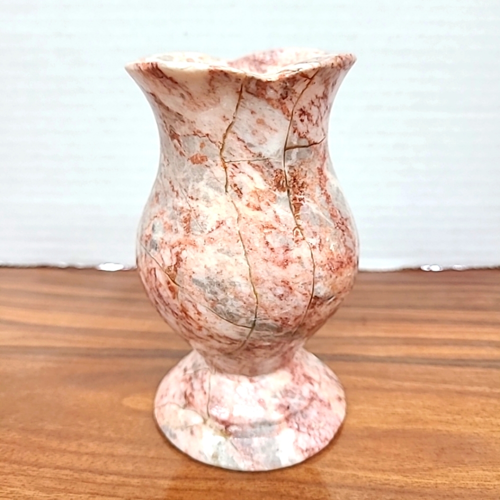 Onyx Pink Marble Floral Shaped Pedestal Bud Vase or Candle Holder